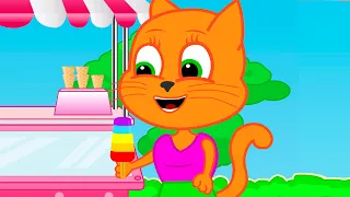Cats Family in English - Rainbow Ice Cream In The Park Cartoon for Kids