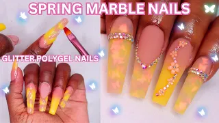 ✨YELLOW SPRING MARBLE POLYGEL NAILS USING MODELONES POLYGEL | How To Encapsulate Glitter