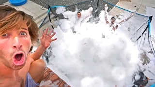 TRAMPOLINE turned into BUBBLE BATH! *FILLED WITH BUBBLES*