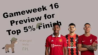 FPL Gameweek 16 Preview - Aiming for Top 5% Finish