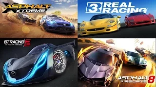 Real Racing 3 vs Asphalt 8 vs Asphalt Xtreme v GT Racing 2+Glitch Best Free Android+IOS Racing Games