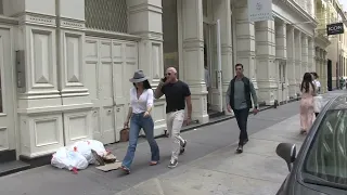 Jeff Bezos looking RIPPED as he walks in Soho with his girlfriend Lauren Sanchez.