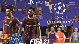 (PS5) FIFA 21 NEXT GEN PSG VS FC BARCELONA GAMEPLAY (4K HDR 60fps) UEFA CHAMPIONS LEAGUE PREDICTION