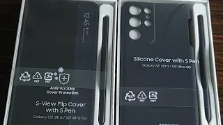 Galaxy S21 Ultra (Silicone case w S-PEN & S-View case w S-PEN) -In depth first look.