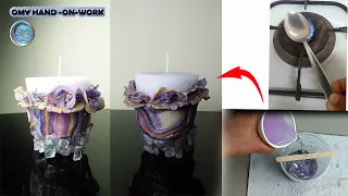 DIY flowers Faux Geode Concrete candle holder | cement  craft | clay ideas | scrushed glass art