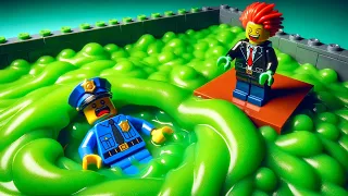Police Falling Down Slime Pool - Lego Stopmotion