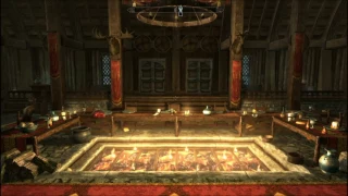 Skyrim Ambience - Virtual fireplace with sizzling fire sound in Companions' Mead Hall - One hour