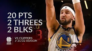 Klay Thompson 20 pts 2 threes 2 blks vs Clippers 21/22 season