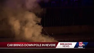 Car brings down pole in Revere