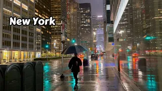 Rainy Night Walk In New York - Relaxing Rain Walking Tour 4k