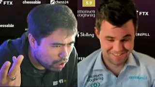 Hikaru Nakamura Blunders His Bishop and Magnus Carlsen Takes Free Bishop and Starts Smiling