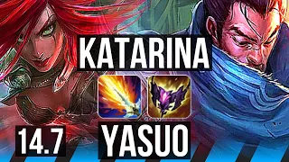 KATARINA vs YASUO (MID) | 21/1/2, 9 solo kills, 66% winrate, Legendary | KR Diamond | 14.7