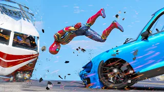 GTA 5 Iron Spiderman No Seatbelt Car Crashes - Spider-Man mod Gameplay #11