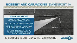 13-year-old boy arrested after alleged armed robbery, carjacking in Davenport