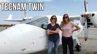 Anastasia and Kathryn Flying The Tecnam P2006T Twin Engine Aircraft