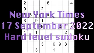 Sudoku solution – New York Times sudoku 17 September 2022 Hard level