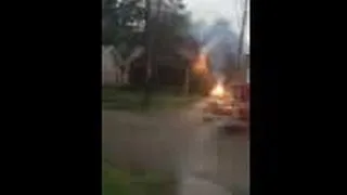 Power line arc sparks house fire