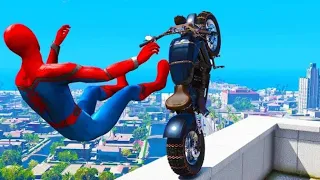 GTA 5 Spiderman Motorcycle Stunts (Spider-Man Jumps & Fails)