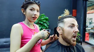 Vietnam Barber Princess Takes It ALL OFF! (Hair Makeover)