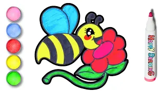 Drawing, painting, coloring nice bee for kids. How to draw Kawaii cute drawings. World Bee Day