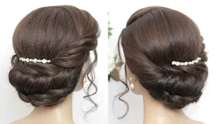 Easy Bridal Hairstyle For Long Hair. Simple Twisted Updo With Braid