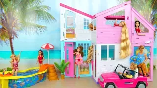 2019 New Barbie Malibu House Unboxing Assembly Casa boneka باربي البيت maison de plage Strand haus