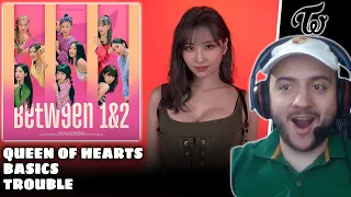 TWICE "BETWEEN 1&2" ALBUM First Listen Part 1: Queen of Hearts, Basics & Trouble | REACTION