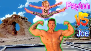 Payton the Gymnast VS Joe the GIANT! TRAMPOLINE CHALLENGE!