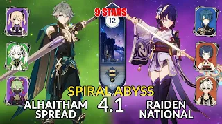 Alhaitham Spread & Raiden National | New 4.1 Spiral Abyss│Floor 12 - 9 Stars | Genshin Impact