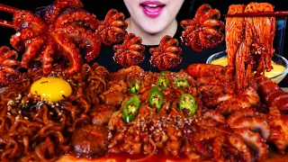 ASMR MUKBANG | SPICY FOOD *FIRE NOODLE OCTOPUS MUSHROOM SEAFOOD BOIL 불닭볶음면 쭈꾸미 팽이버섯 먹방 EATING SOUNDS