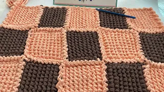 PENYE İP İLE TUNUS İŞİ MOTİFLİ PASPAS YAPIMI/Tunisian pattern mat making with combed yarn