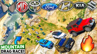 GTA 5: 🔥World's Biggest Mountain Climbing Drag Race Ever in GTA 5!😱 Indian Cars! SUVs & Sedans!