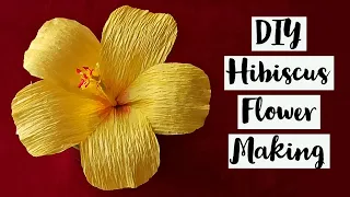 DIY Hibiscus Flower Making From Crepe Paper | Crepe Paper Flower Origami | Paper Flower Crafts