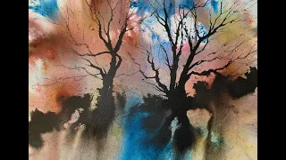 Paint A Beautiful Loose Watercolour Ink Landscape, Watercolor demo using Brusho & Indian Ink