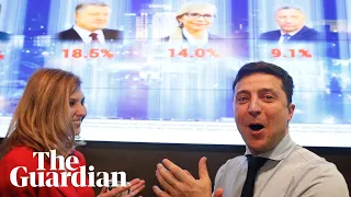 Comedian Volodymyr Zelenskiy rejoices at first exit poll victory in Ukraine's election