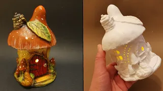 Easy Leaf & Mushroom Fairy House Jar DIY Lantern - Air Dry Clay Tutorial #2