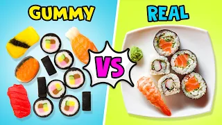 GUMMY VS REAL FOOD! ||  Crazy Candy And Real Sushi And Pizza