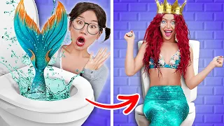 FROM NERD to Princess!🧜‍♀️ MERMAID Makeover Hacks and Gadgets! Back to School by 123GO! CHALLENGE