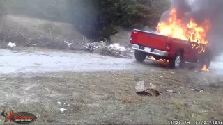 Suspect caught on camera illegally dumping and burning truck