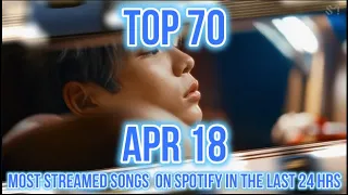 TOP 70 MOST STREAMED SONGS ON SPOTIFY IN THE LAST 24 HRS APR 18