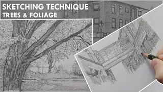 EASY Sketching Technique for TREES & FOLIAGE & More Building DRAWINGS!