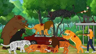 Big Cats vs Tigon vs Liger vs Girzzly Bear vs Hunters - DC2 Animation