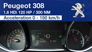 Peugeot 308 1.6 BlueHDi 120 HP Acceleration 0 - 150 km/h