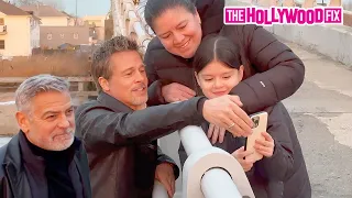 Brad Pitt & George Clooney Make Time For Fans While On Set Filming 'Wolves' In Queens, New York