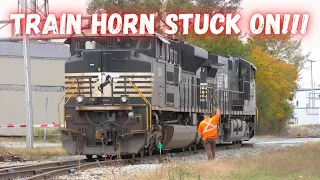 Train Horn "STUCK ON" for over 4 minutes causing confusion at a Railroad crossing for drivers