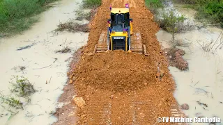 Awesome Building Foundation Village Road By High Power Dozer Pushing & Dump Truck Unloading Stone