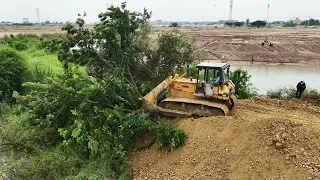 Wow Incredible New Road Building Bulldozer Pushing Clearing Tree Strong Power Dump Truck Unloading