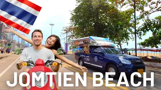 Jomtien Beach, Thailand 🇹🇭 Beach and Nightlife Driving Tour with a Scooter