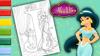 Disney Princess Jasmine Coloring Video #12 | Coloring Aladdin Disney Princess Jasmine ,Abu & Rajah