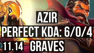 AZIR vs GRAVES (MID) | 6/0/4, 1.7M mastery, 1000+ games, Dominating | EUW Master | v11.14